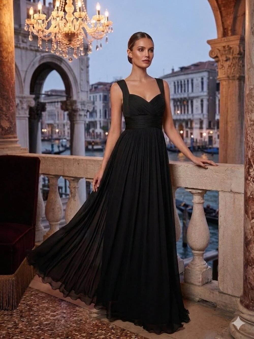 Vintage Tadashi Collection Black Silk Chiffon Gown * See Condition Note, Size 10